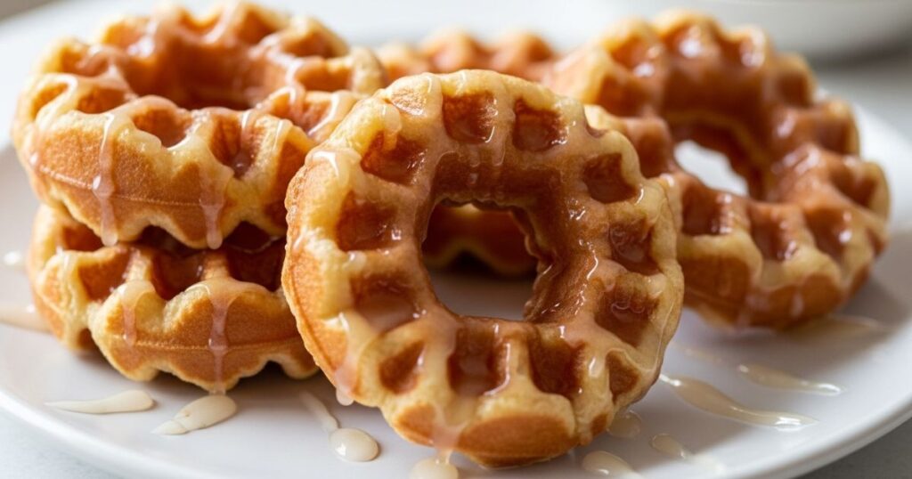 Finished apple fritter waffle donuts covered in glaze