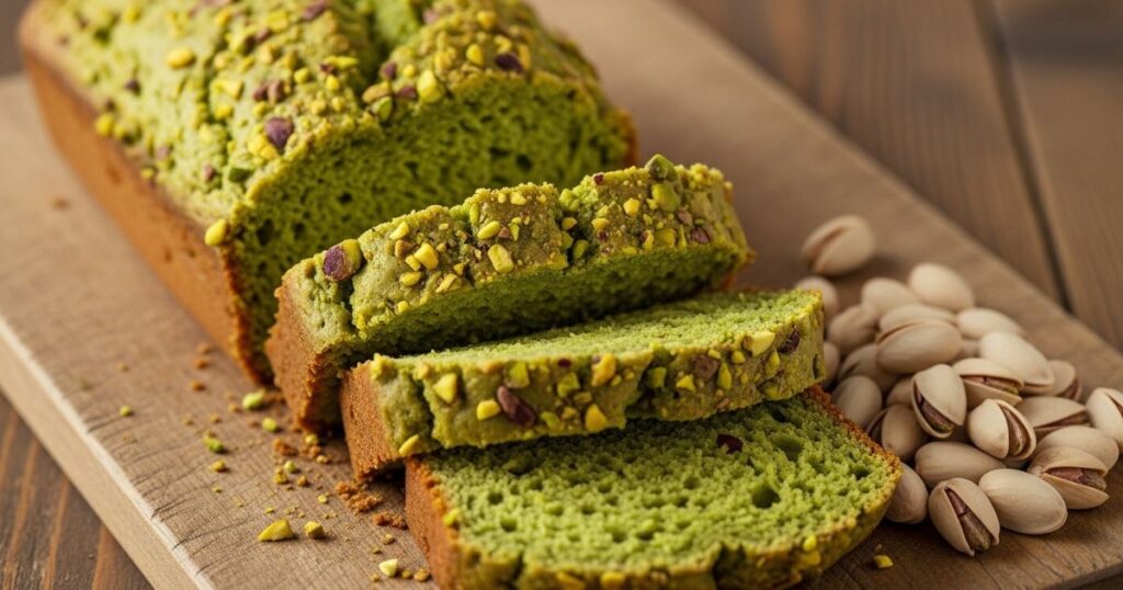 Finished pistachio pudding bread sliced