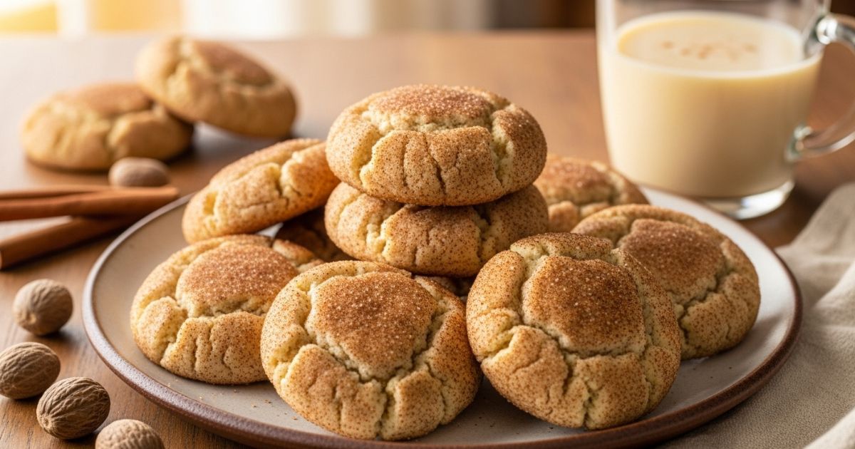 Freshly baked eggnog snickerdoodle cookies