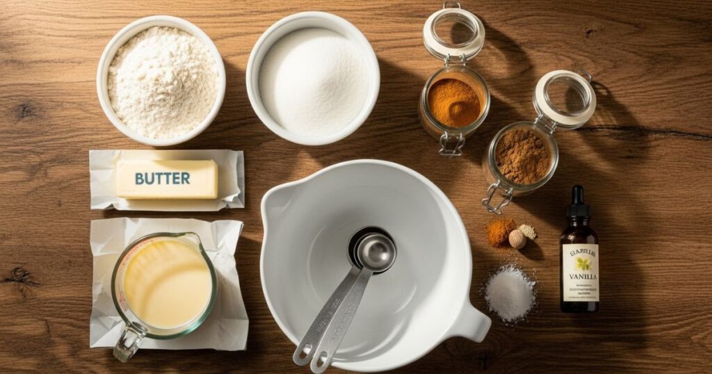 Ingredients for chewy eggnog snickerdoodles