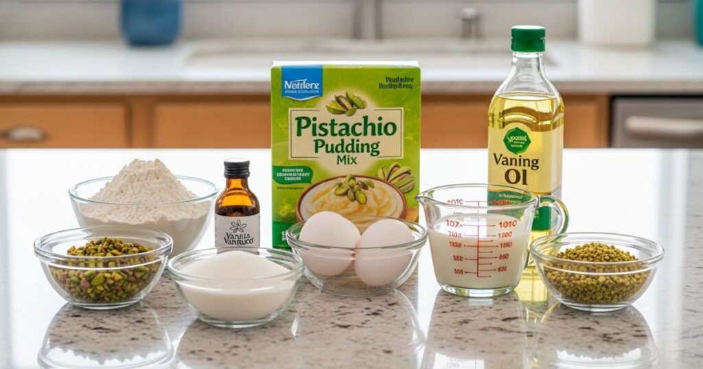 Ingredients for pistachio pudding bread