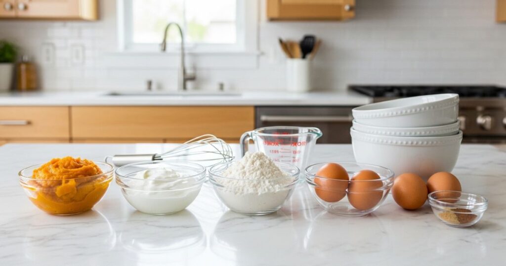 Ingredients for pumpkin Greek yogurt pancakes