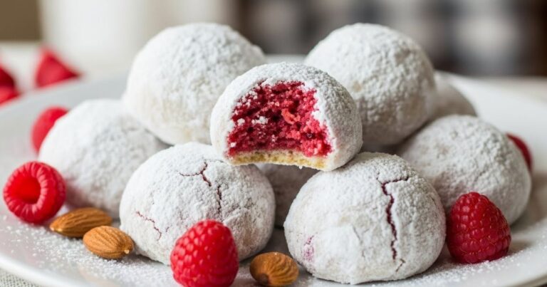 raspberry almond snowball cookies