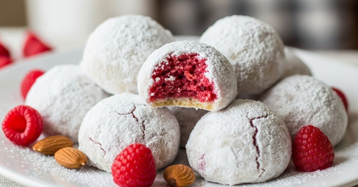 raspberry almond snowball cookies