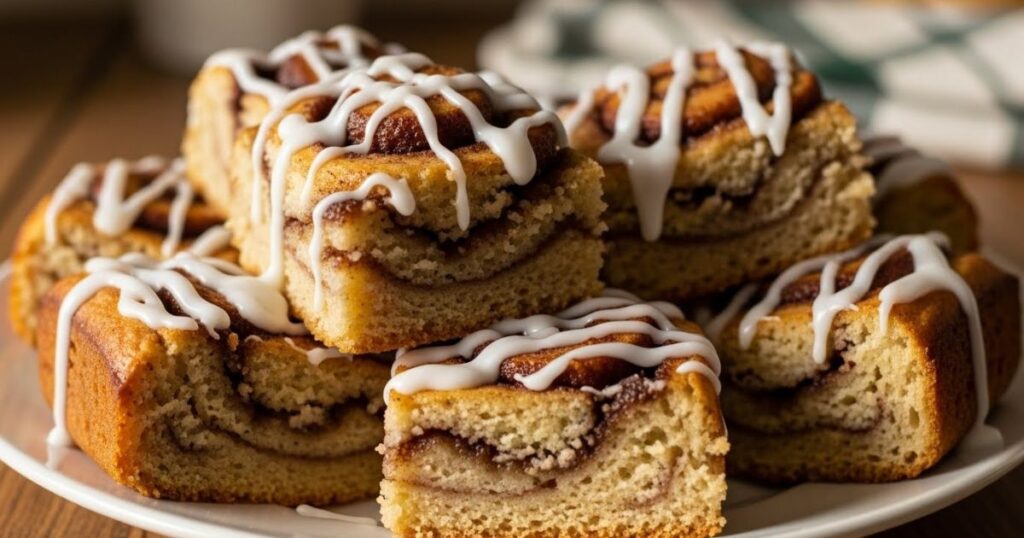 Cinnamon roll bliss bars with icing on top