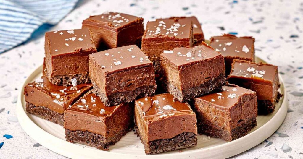 Hot chocolate fudge squares served on a tray