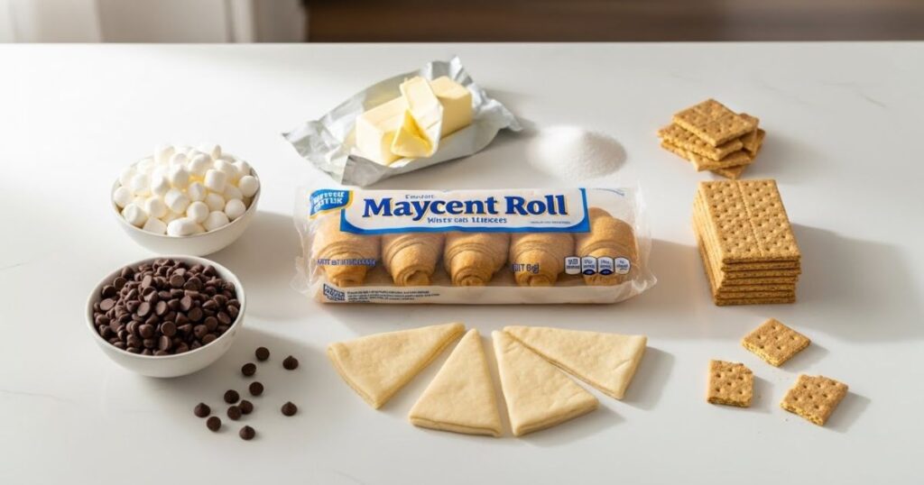 Ingredients for gooey s’mores rolls