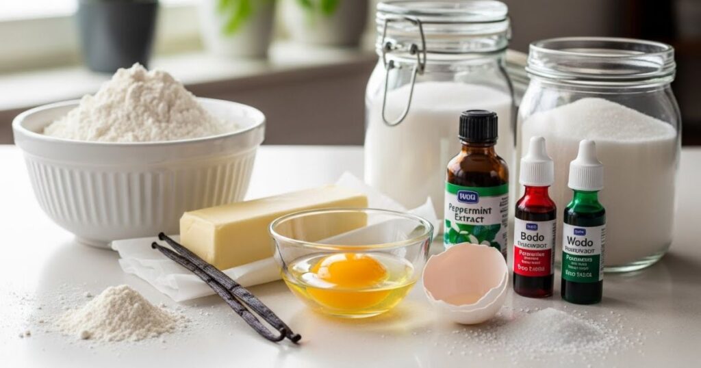 Ingredients for peppermint swirl cookies