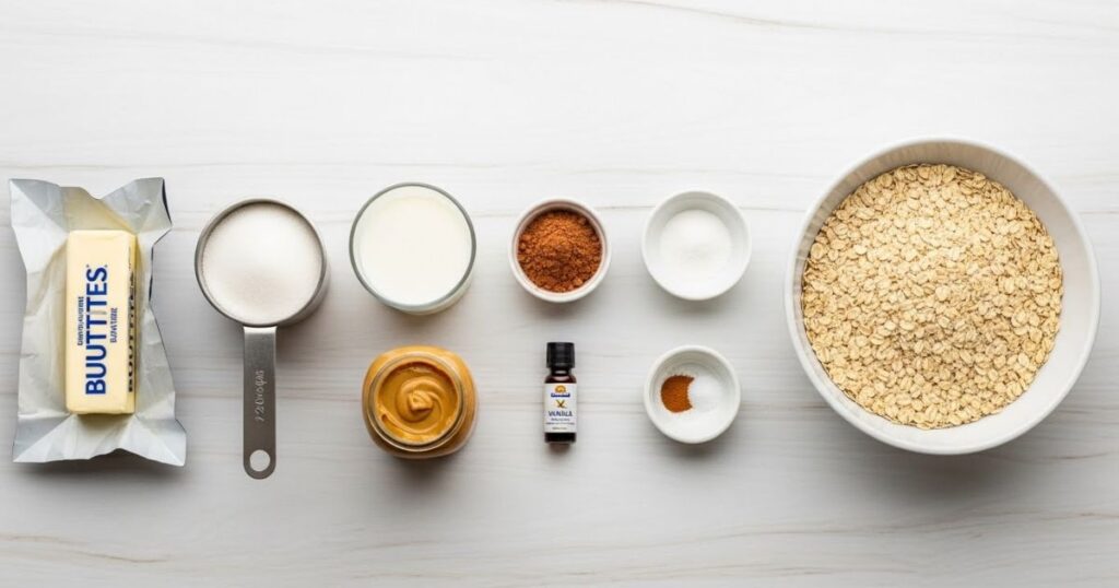 Ingredients needed to make chocolate no bake cookies