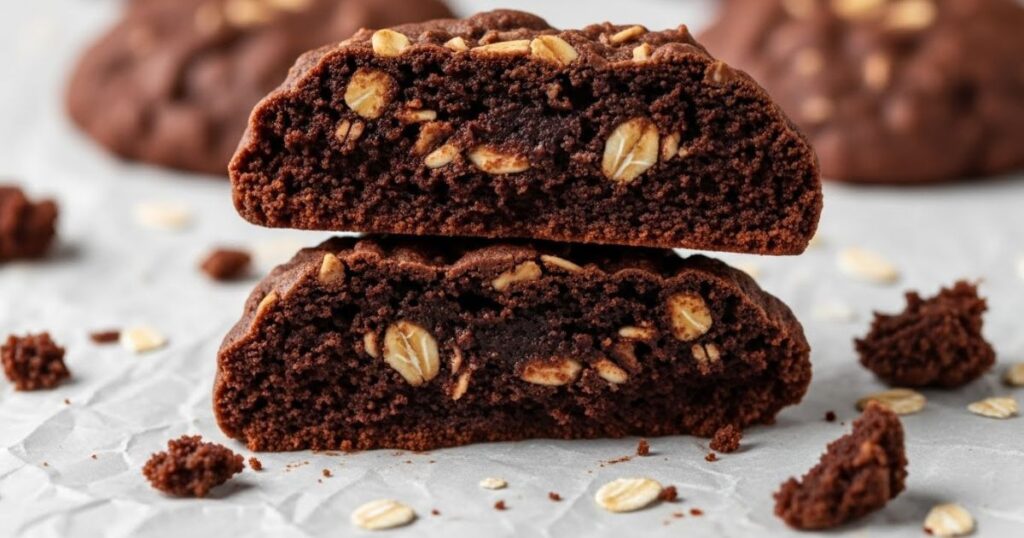 Inside view of a soft chocolate no bake cookie