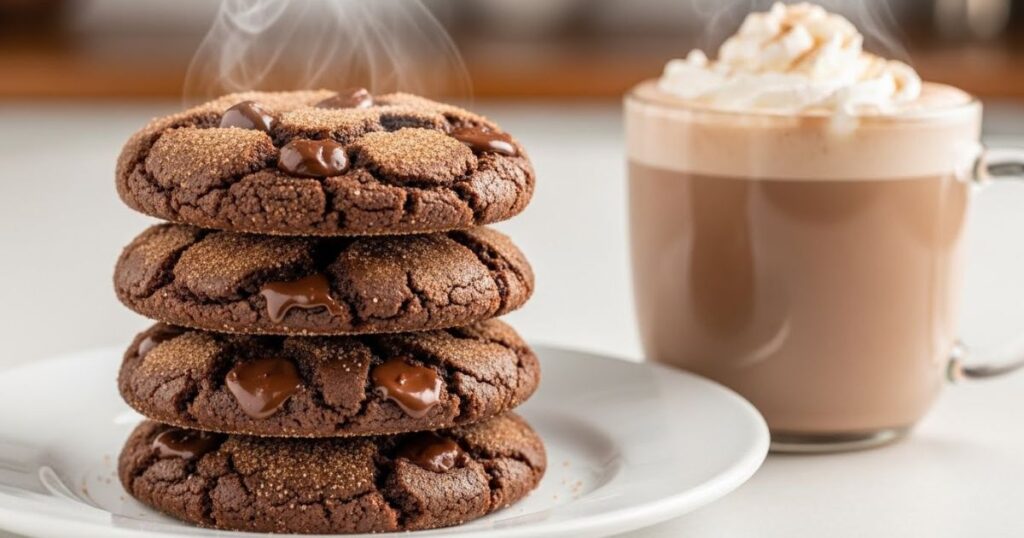 Mexican hot chocolate cookies served with hot cocoa