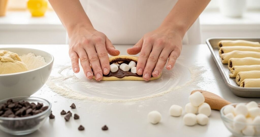 Rolling s’mores dough before baking