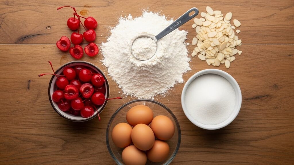 ingredients for cherry almond cookies on kitchen counter