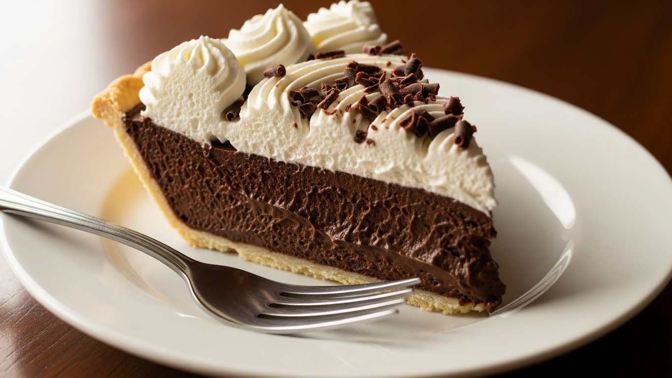 slice of French silk pie on plate