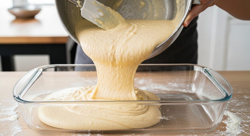 Tres leches cake batter before baking