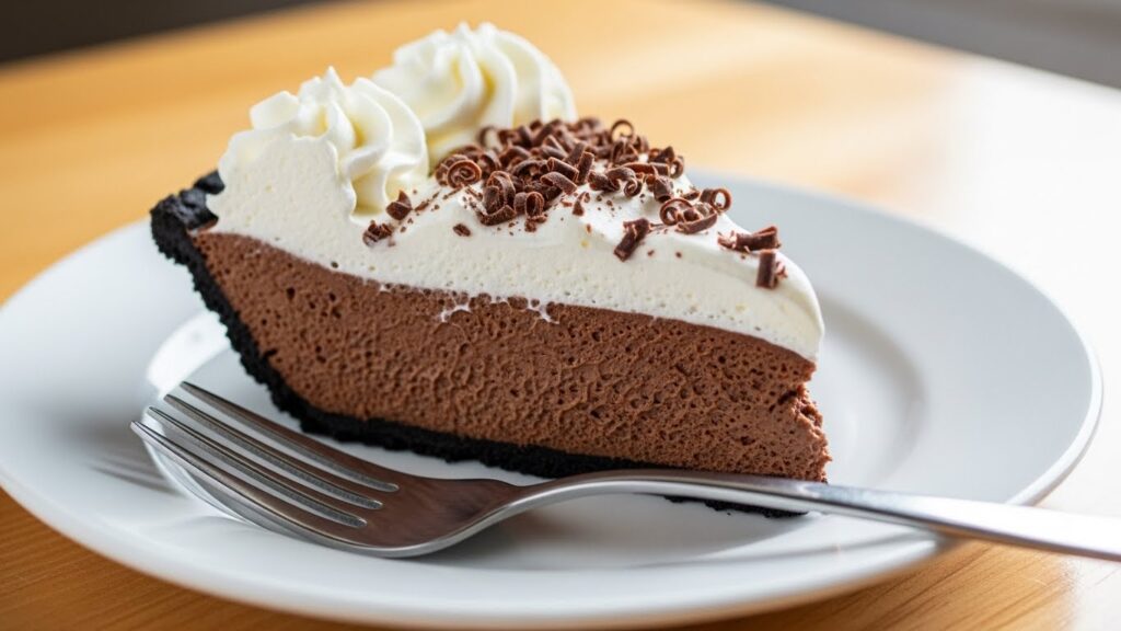 slice of French silk pie on plate