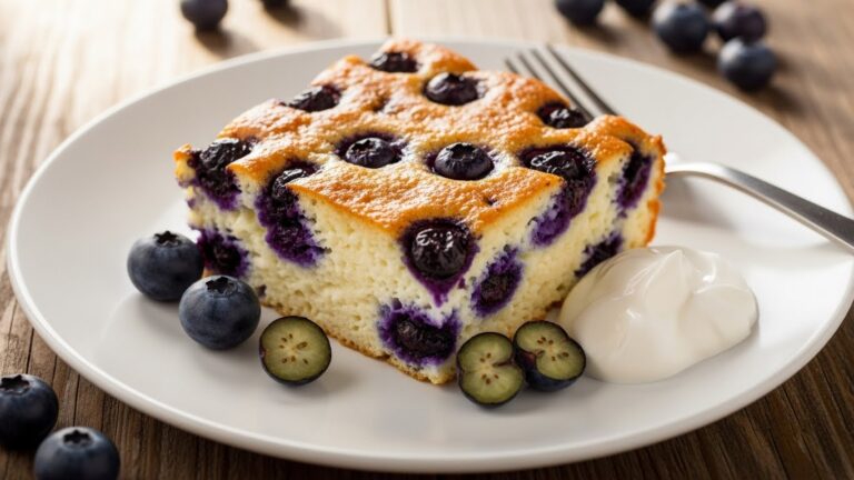 Sliced blueberry cottage cheese breakfast bake