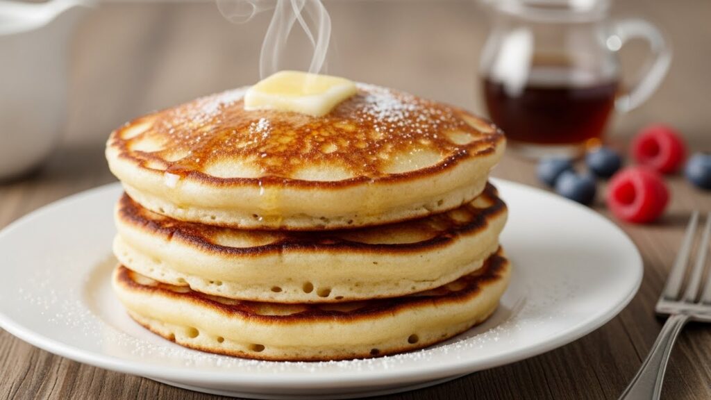 Coconut cream pancakes stacked and ready to eat