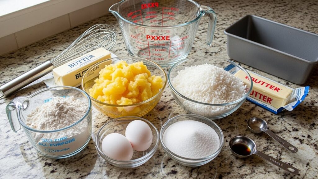 Ingredients for pineapple coconut bread recipe