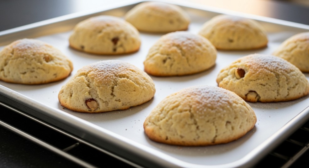 Ricotta almond pillows baking
