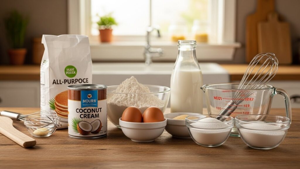Ingredients for coconut cream pancakes recipe