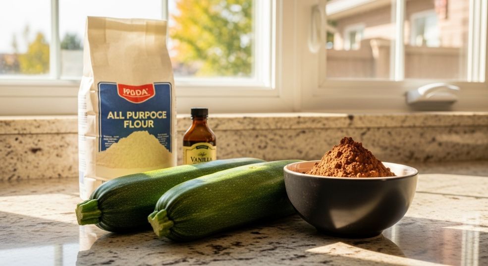 Ingredients used for Double Dark Chocolate Zucchini Loaf