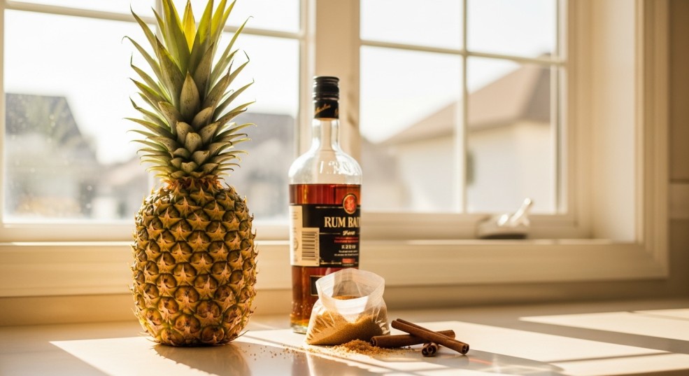 ingredients for Rum-Soaked Fried Pineapple