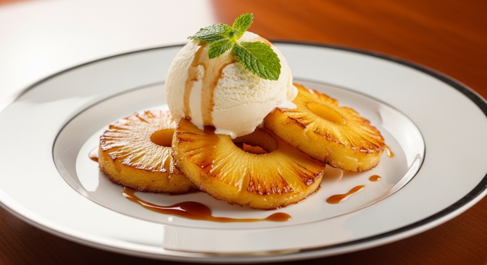 Rum-Soaked Fried Pineapple