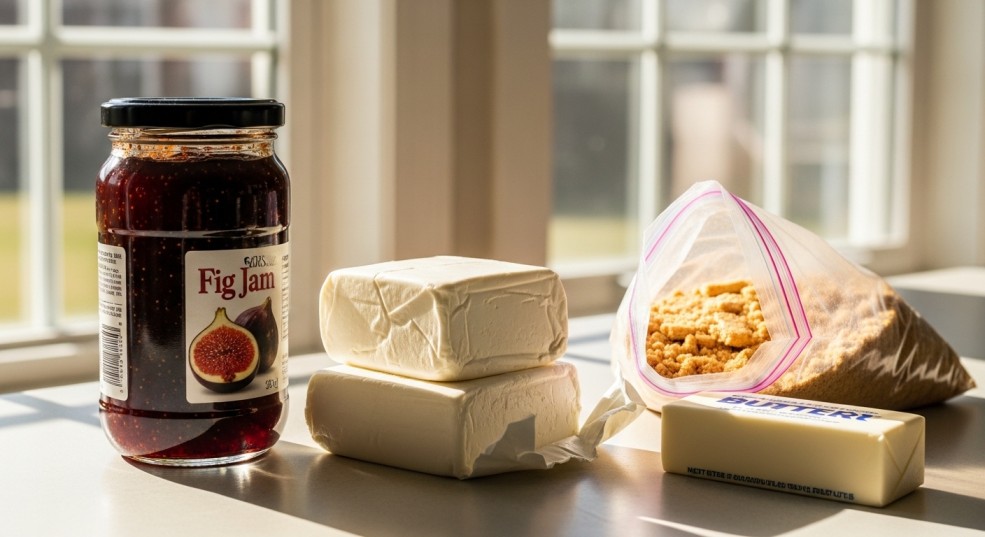 ingredients used for Decadent Fig And Cream Cheese Bars
