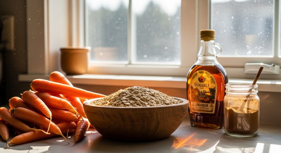 ingredients for Flourless Oatmeal Carrot Cake