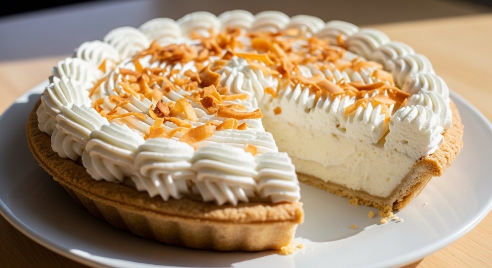 Creamy coconut cream pie with whipped topping