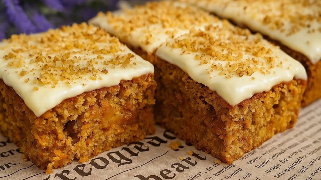 squares of healthy carrot cake on a white plate